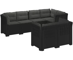 7-Vietis Sodo Sofa su Pagalvėlėmis Ratanas PP Antracito