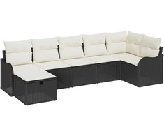 Lauko baldų komplektas Sodo Sofų Rinkinys su pagalve 7 pcs Juoda Poli ratanas