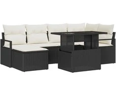 Lauko baldų komplektas Sodo Sofų Rinkinys su saugykla 7 pcs Juoda Poli ratanas