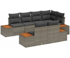 Lauko baldų komplektas Sodo Sofų Rinkinys su pagalve 7 pcs Pilka poliratanas