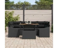 Sodo Sofų Rinkinys su saugykla 7 pcs Juoda Poli ratanas