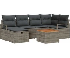 Lauko baldų komplektas Sodo Sofų Rinkinys su pagalve 7 pcs Pilka poliratanas
