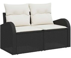 Sodo Sofų Rinkinys su saugykla 7 pcs Juoda Poli ratanas