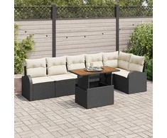 Sodo Sofų Rinkinys su saugykla 7 pcs Juoda Poli ratanas