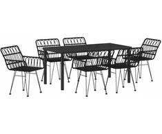 Lauko baldų komplektas Sodo valgomojo komplektas 7 pcs Juoda