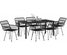 Lauko baldų komplektas Sodo valgomojo komplektas 7 pcs Juoda