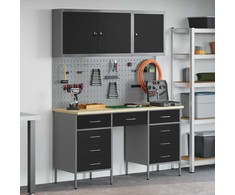 Darbo spinta 8 pcs Juoda Inžinerinė mediena ir plienas