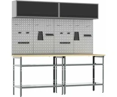 Darbastalio komplektas su lentyna 8 pcs Juoda ir pilka