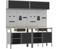 Darbastalio komplektas su stalčių 8 pcs Juoda ir pilka