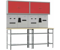 Darbastalio komplektas su lentyna 8 pcs Raudona ir pilka