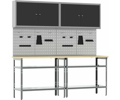 Darbastalio komplektas su lentyna 8 pcs Juoda ir pilka