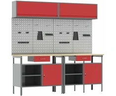 Darbastalio komplektas su stalčių 8 pcs Raudona ir pilka