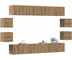 TV staliukas 8 dalių sieninis televizoriaus spintelės komplektas Artisan Oak