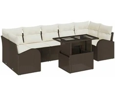 Sodo Sofų Rinkinys su pagalve 8 pcs Ruda Poli ratanas
