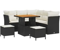 Lauko baldų komplektas Sodo Sofų Rinkinys 8 pcs Juoda poliratanas