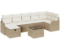 Lauko baldų komplektas Sodo Sofų Rinkinys su pagalve 8 pcs Smėlio Poli ratanas