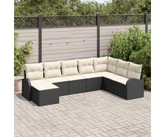 Lauko baldų komplektas Sofos komplektas su pagalve 8 pcs Juoda ir Balta poliratanas