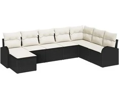 Lauko baldų komplektas Sofos komplektas su pagalve 8 pcs Juoda ir Balta poliratanas