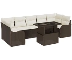 Lauko baldų komplektas Sodo Sofų Rinkinys 8 pcs Ruda ir grietinėlė poliratanas