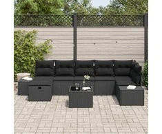 Lauko baldų komplektas Sodo Sofų Rinkinys su pagalve 8 pcs Juoda poliratanas