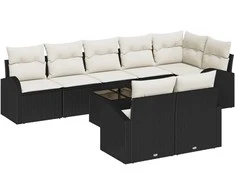 Lauko baldų komplektas Sodo Sofų Rinkinys su pagalve 9 pcs Juoda ir Balta poliratanas