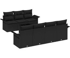 Sodo Sofų Rinkinys su pagalve 8 pcs Juoda poliratanas