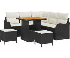 Lauko baldų komplektas Sodo Sofų Rinkinys su pagalve 8 pcs Juoda poliratanas
