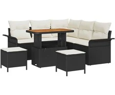 Lauko baldų komplektas Sodo Sofų Rinkinys su pagalve 8 pcs Juoda poliratanas