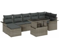 Lauko baldų komplektas Sodo Sofų Rinkinys su pagalve 8 pcs Pilka Poli ratanas