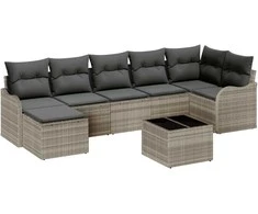 Sodo Sofų Rinkinys su pagalve 8 pcs Šviesiai pilka Poli ratanas