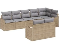 Lauko baldų komplektas Sodo Sofų Rinkinys 8 pcs Bežinė ir šviesiai pilka poliratanas