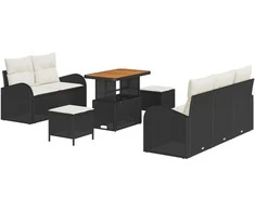 Sodo Sofų Rinkinys su pagalve su pagalve 8 pcs Juoda ir kreminė