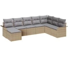 Sodo Sofų Rinkinys su pagalve 8 pcs Smėlio Poli ratanas