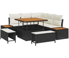 Lauko baldų komplektas Sodo Sofų Rinkinys 8 pcs Juoda poliratanas