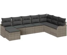 Sodo Sofų Rinkinys su pagalve 8 pcs Pilka Poli ratanas