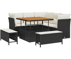 Sodo Sofų Rinkinys su pagalve 8 pcs Juoda ir kreminė