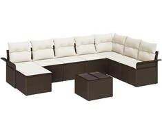 Sodo Sofų Rinkinys su pagalve 9 pcs Pilka Poli ratanas
