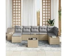 Lauko baldų komplektas Sodo Sofų Rinkinys su pagalve 8 pcs Smėlio poliratanas