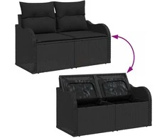 Lauko baldų komplektas Sodo Sofų Rinkinys su saugykla 8 pcs Juoda poliratanas