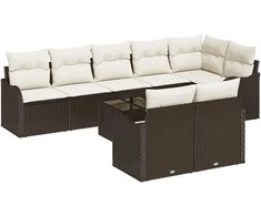 Lauko baldų komplektas Sodo Sofų Rinkinys su pagalve 9 pcs Ruda ir balta Poli ratanas