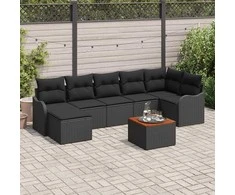 Lauko baldų komplektas Sodo Sofų Rinkinys su pagalve 8 pcs Juoda poliratanas