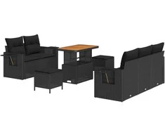 Lauko baldų komplektas Sodo Sofų Rinkinys su pagalve 8 pcs Juoda poliratanas