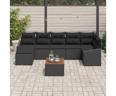 Lauko baldų komplektas Sodo Sofų Rinkinys su pagalve 8 pcs Juoda poliratanas