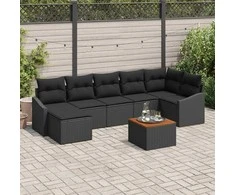 Lauko baldų komplektas Sodo Sofų Rinkinys su pagalve 8 pcs Juoda poliratanas