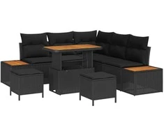 Lauko baldų komplektas Sodo Sofų Rinkinys 8 pcs Juoda poliratanas