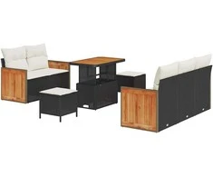 Sodo Sofų Rinkinys su pagalve 8 pcs Juoda ir kreminė