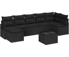 Lauko baldų komplektas Sofos komplektas su pagalve 8 pcs Juoda poliratanas