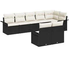 Lauko baldų komplektas Sodo Sofų Rinkinys su saugykla 8 pcs Juoda poliratanas