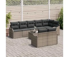 Lauko baldų komplektas Sodo Sofų Rinkinys su pagalve 9 pcs Pilka Poli ratanas