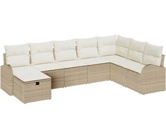 Lauko baldų komplektas Sodo Sofų Rinkinys su pagalve 8 pcs Smėlio Poli ratanas